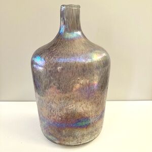 Gorgeous Hand Blown Iridescent Purple Glass Vase 11” Tall Large Speckles Swirls